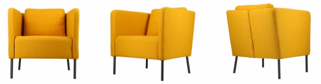 un fauteuil ikea capturé depuis plusieurs angles grâce à un studio photo automatisé Orbitvu